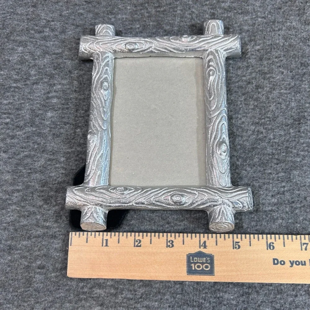 VSilver Faux Bois Log Metal Picture Frame Rustic Wood Grain 3x5